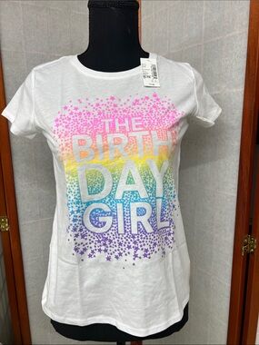 George White Tee with Neon Rainbow Star Graphic